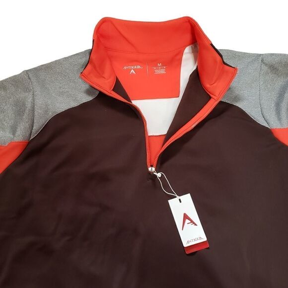 NWT ANTIGUA Mighty Brown Orange Half Zip Up Pullover Long Sleeve Top MEDIUM - Picture 4 of 10